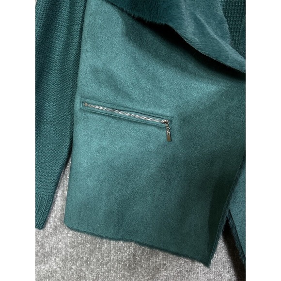 Twelfth Love Faux Suede Knit Faux Fur Open Front Jacket Womens Size‎ Small Teal - Picture 6 of 8